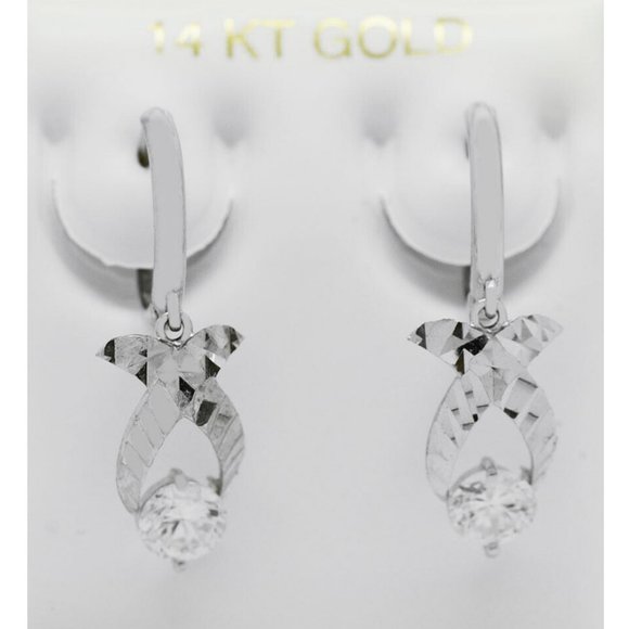 White Sapphire 1.10 Cts Dangling Earrings 14k White Gold